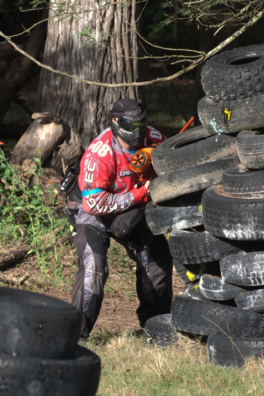 Paintball player moving from cover