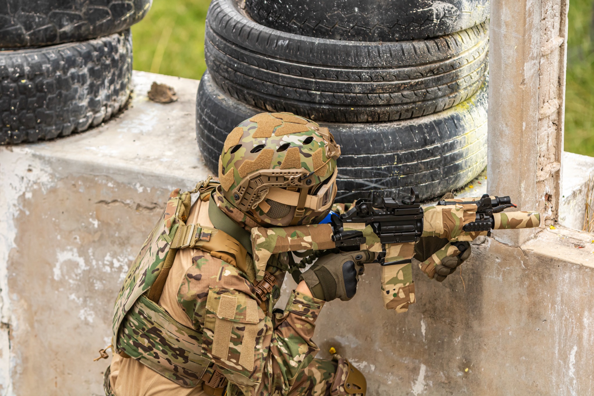Airsoft player in field
